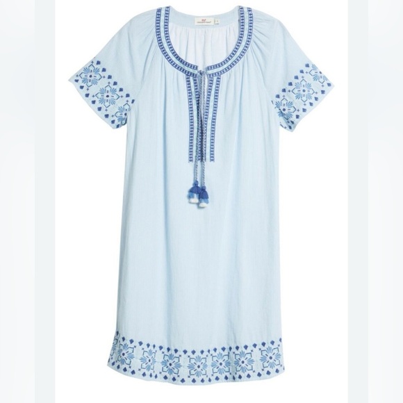 Vineyard Vines Sea Stripe Cotton Embroidered Peasant Dress Size XS (S fit) - Picture 1 of 10